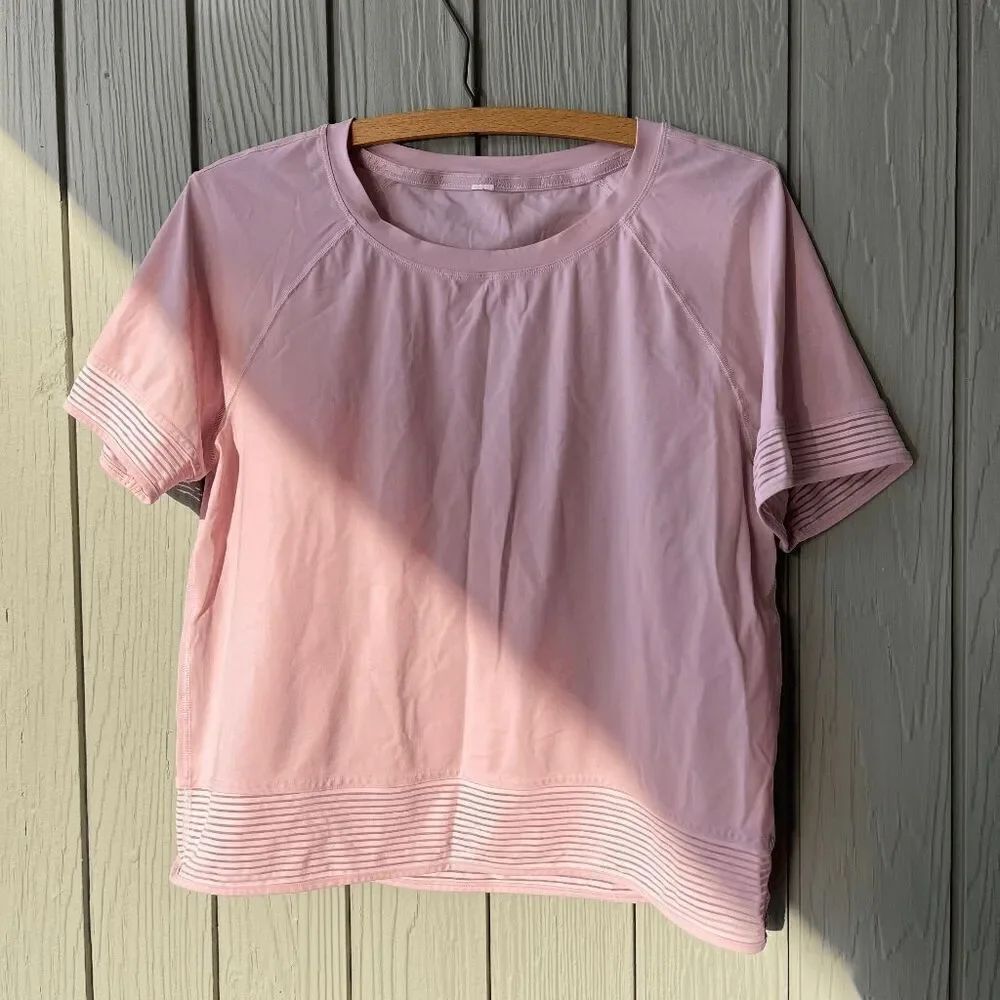 Lululemon Stripe In Stride Short Sleeve Tee - Petals Pink - Picture 6 of 9